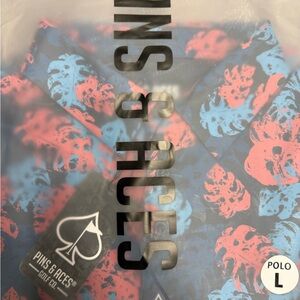 Pins & Aces Blue Monstera Polo Shirt (L)